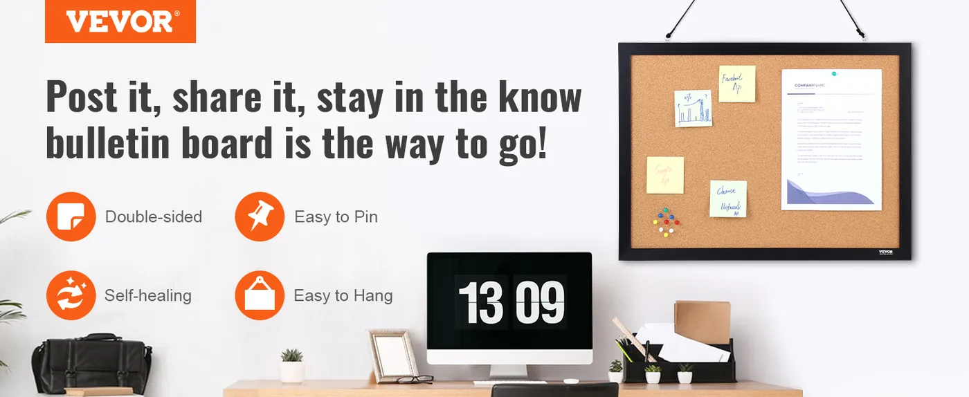 VEVOR 24 x 18 in Double-Sided Cork Board with Frame overview