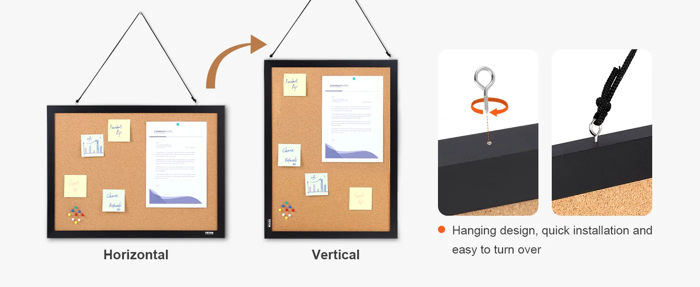 VEVOR 24 x 18 in Double-Sided Cork Board with Frame Done in Minute