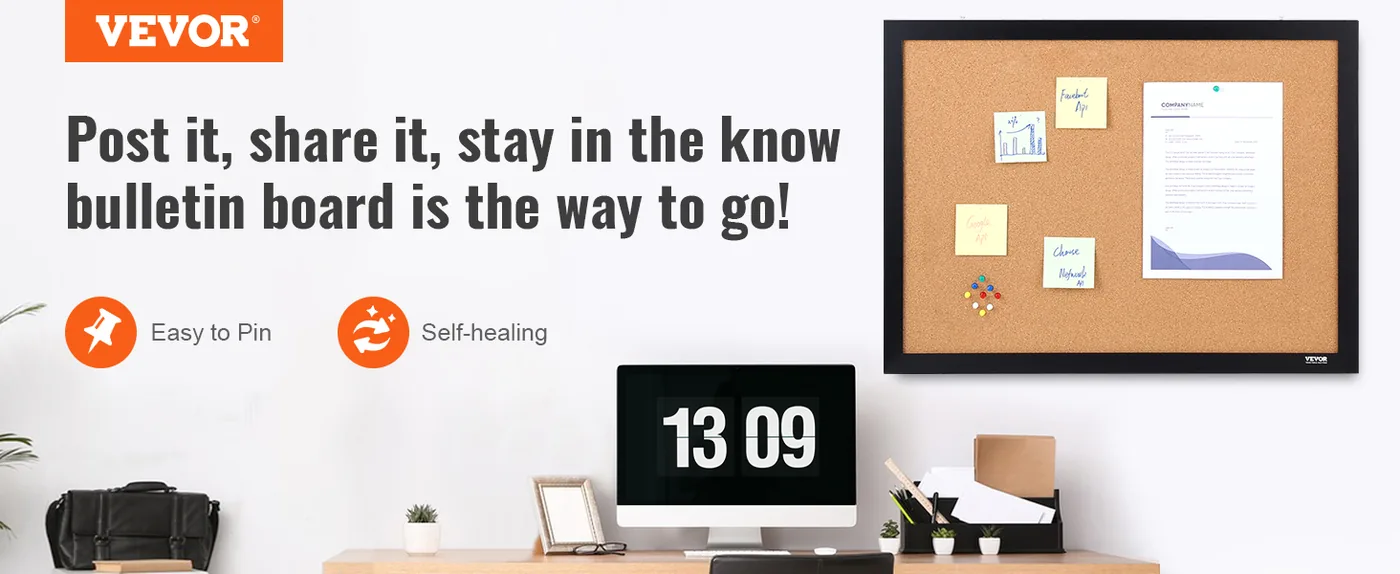 VEVOR 36x24 cork bulletin board for wall display