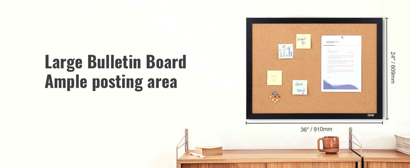 VEVOR Cork Board 36x24 in Bulletin Board with Frame Large Posting Area