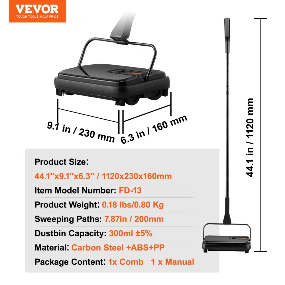 VEVOR carpet sweeper package contents