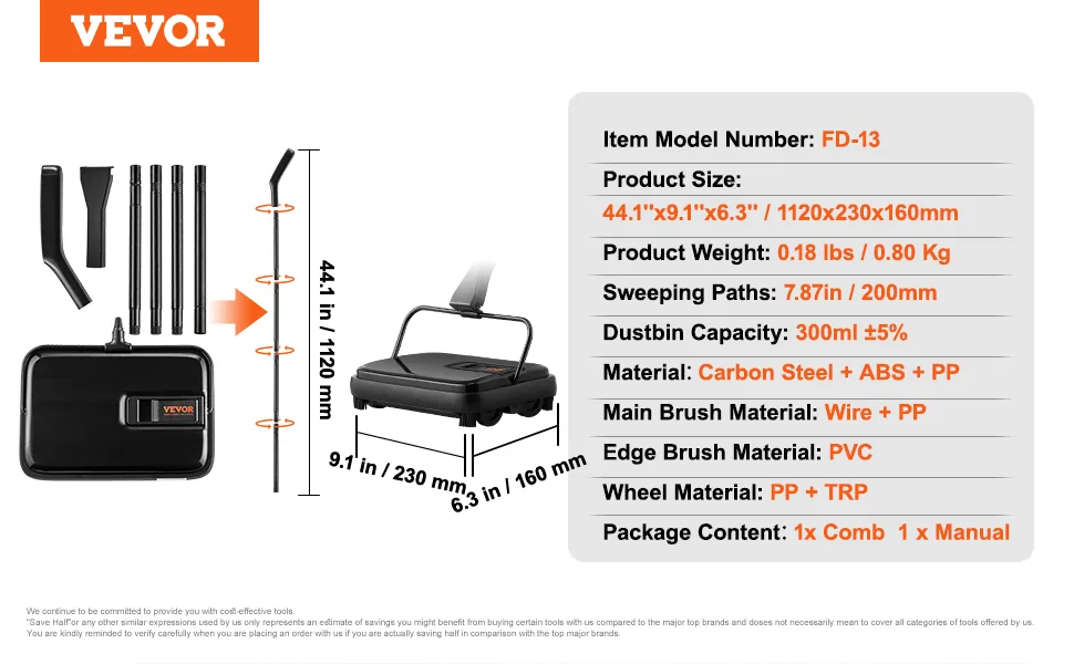 VEVOR manual carpet sweeper overview