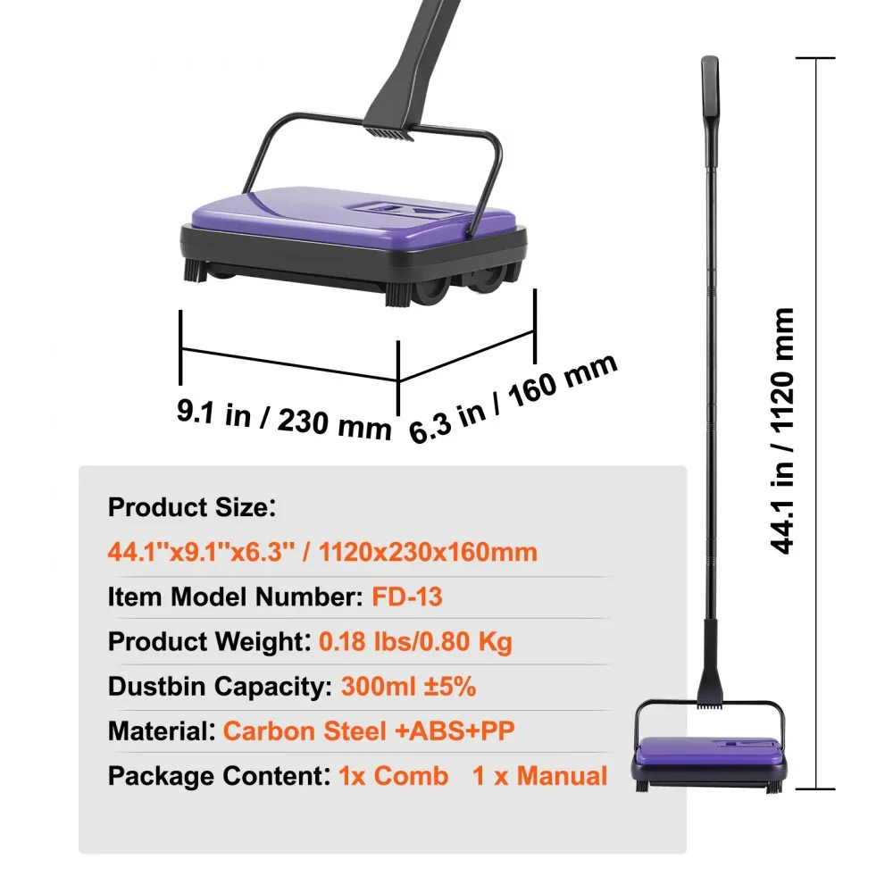 VEVOR carpet sweeper package contents