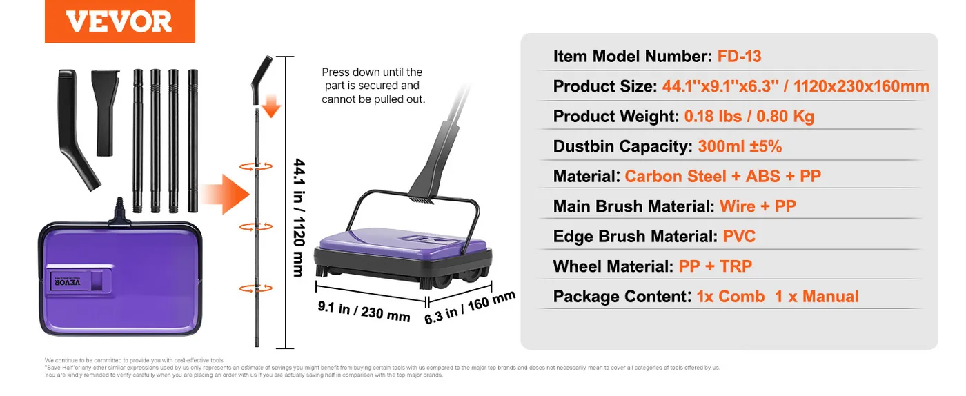VEVOR manual carpet sweeper overview