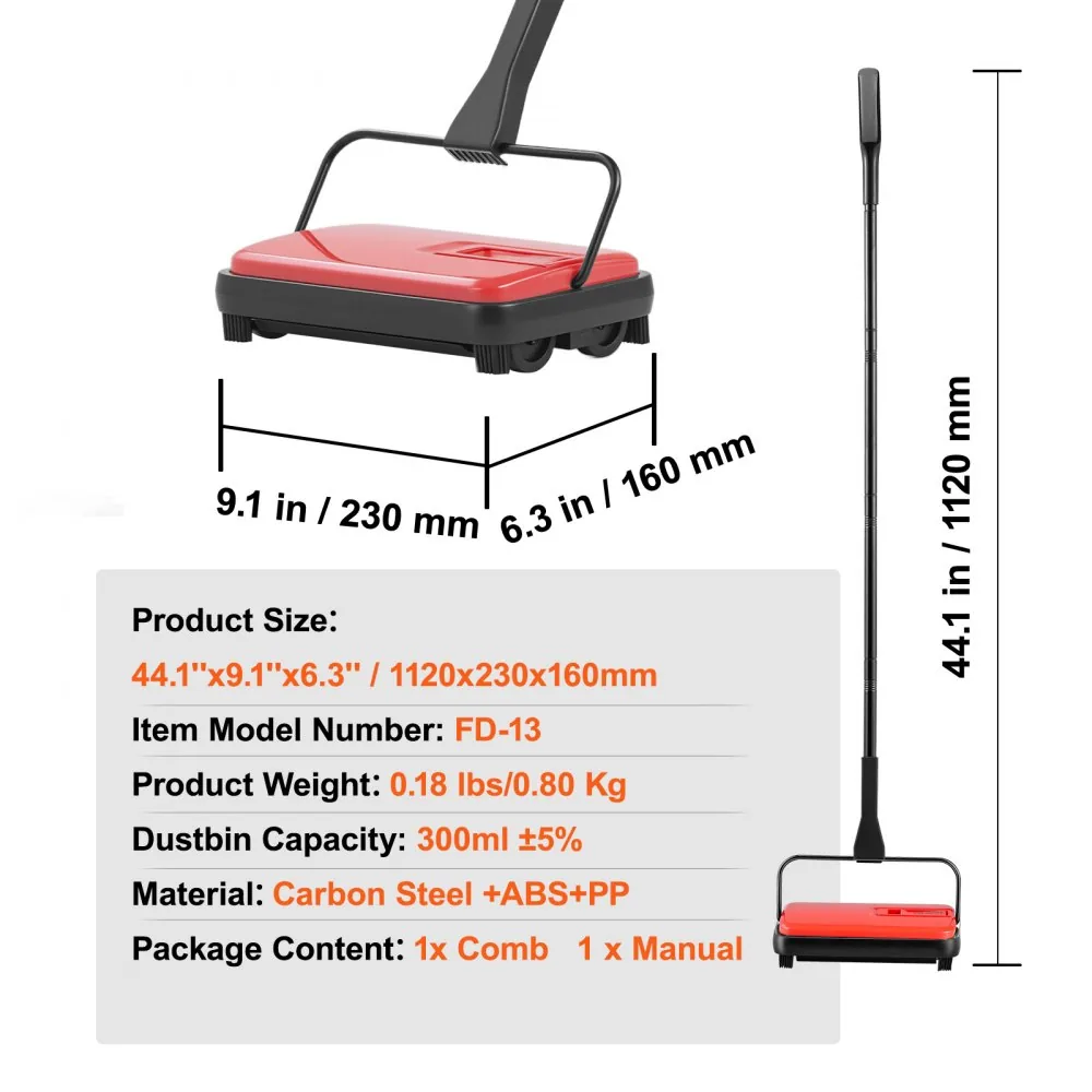 VEVOR carpet sweeper package contents