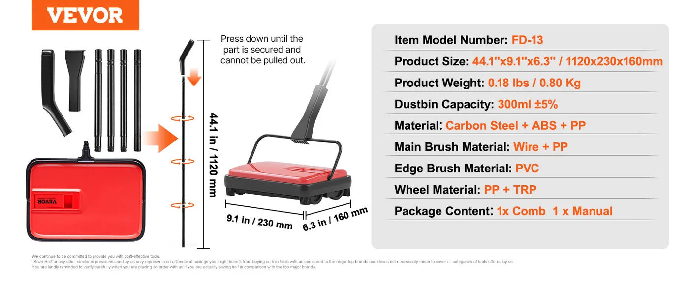 VEVOR manual carpet sweeper overview