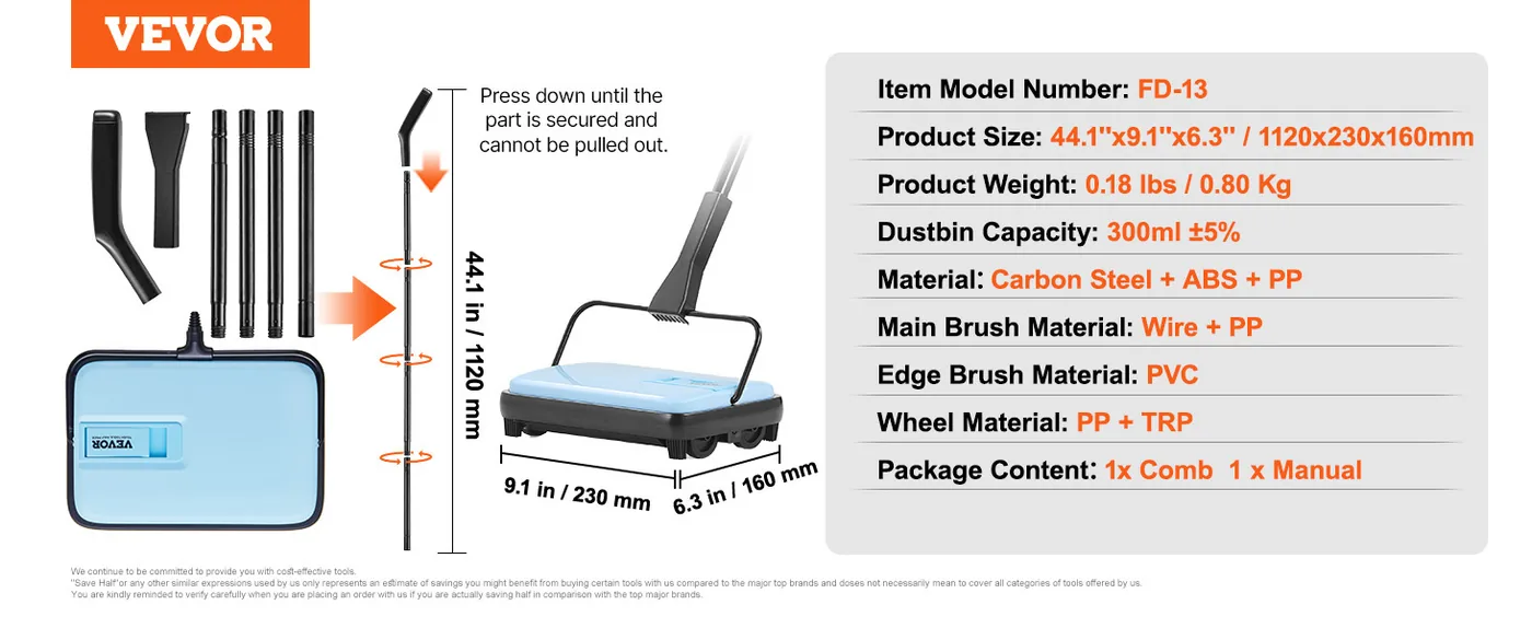 VEVOR manual carpet sweeper overview