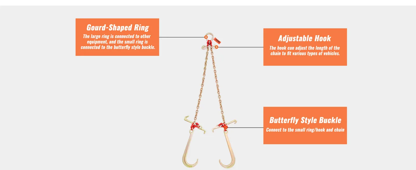 VEVOR V-Chain Bridle 1 Pack 3 ft Large J Hook+Small J Hook+T feature 4