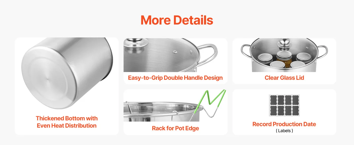 VEVOR 21 QT Canning Pot with Rack and Lid 2 Accessories feature 2