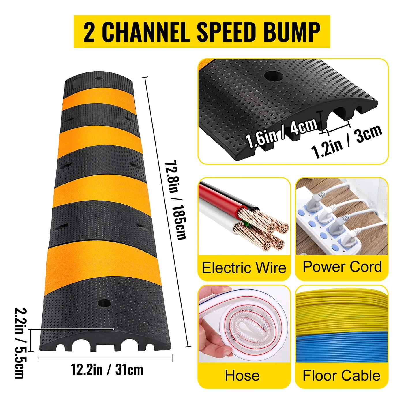 VEVOR 2pcs 6 Feet Rubber Speed Bump Driveway Modular Heavy D feature 2