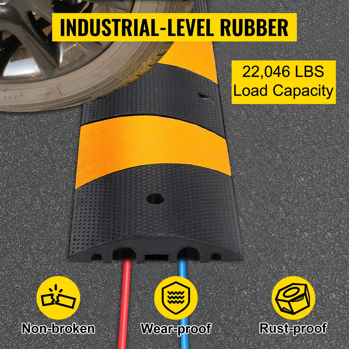 VEVOR 2pcs 6 Feet Rubber Speed Bump Driveway Modular Heavy D feature 3