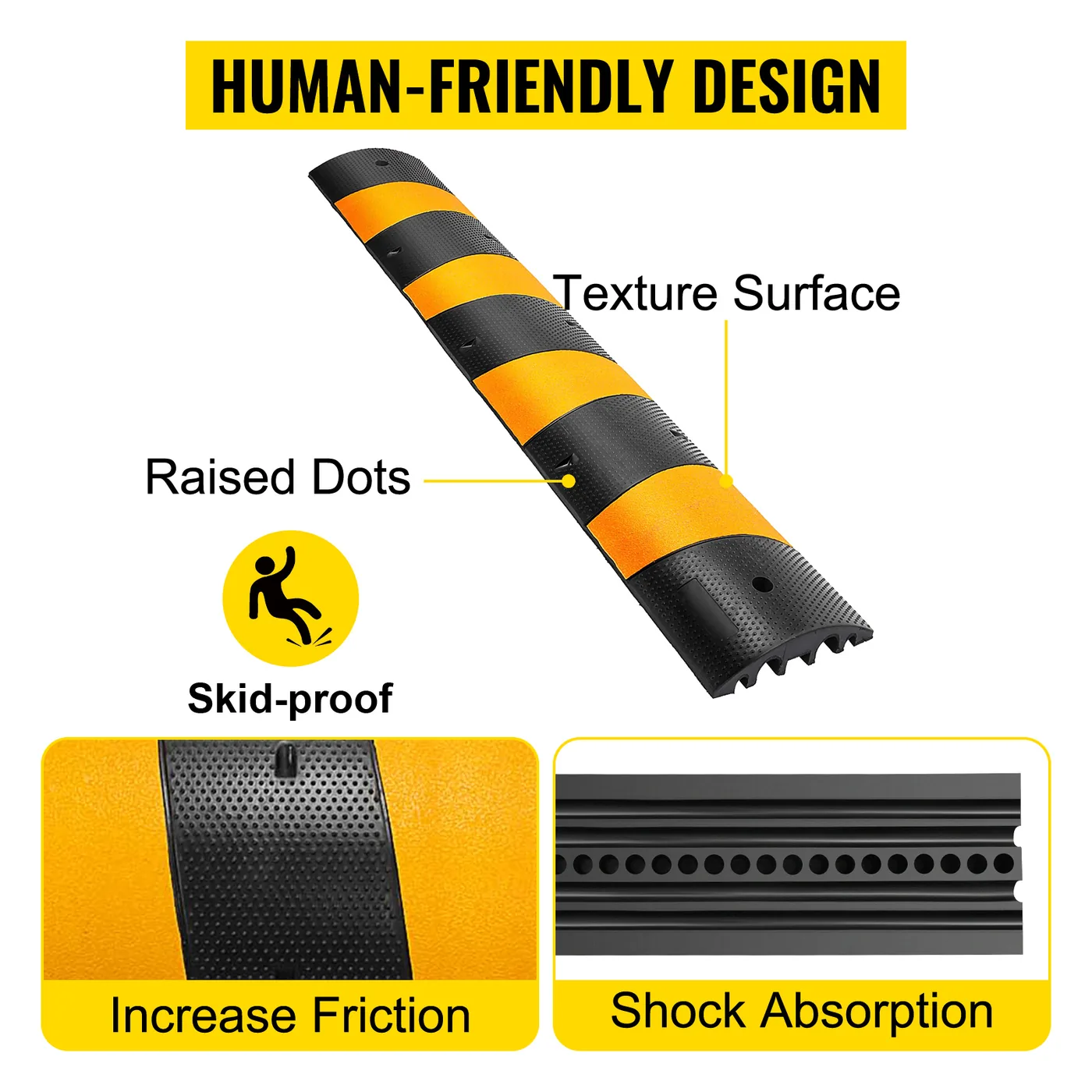 VEVOR 2pcs 6 Feet Rubber Speed Bump Driveway Modular Heavy D feature 4