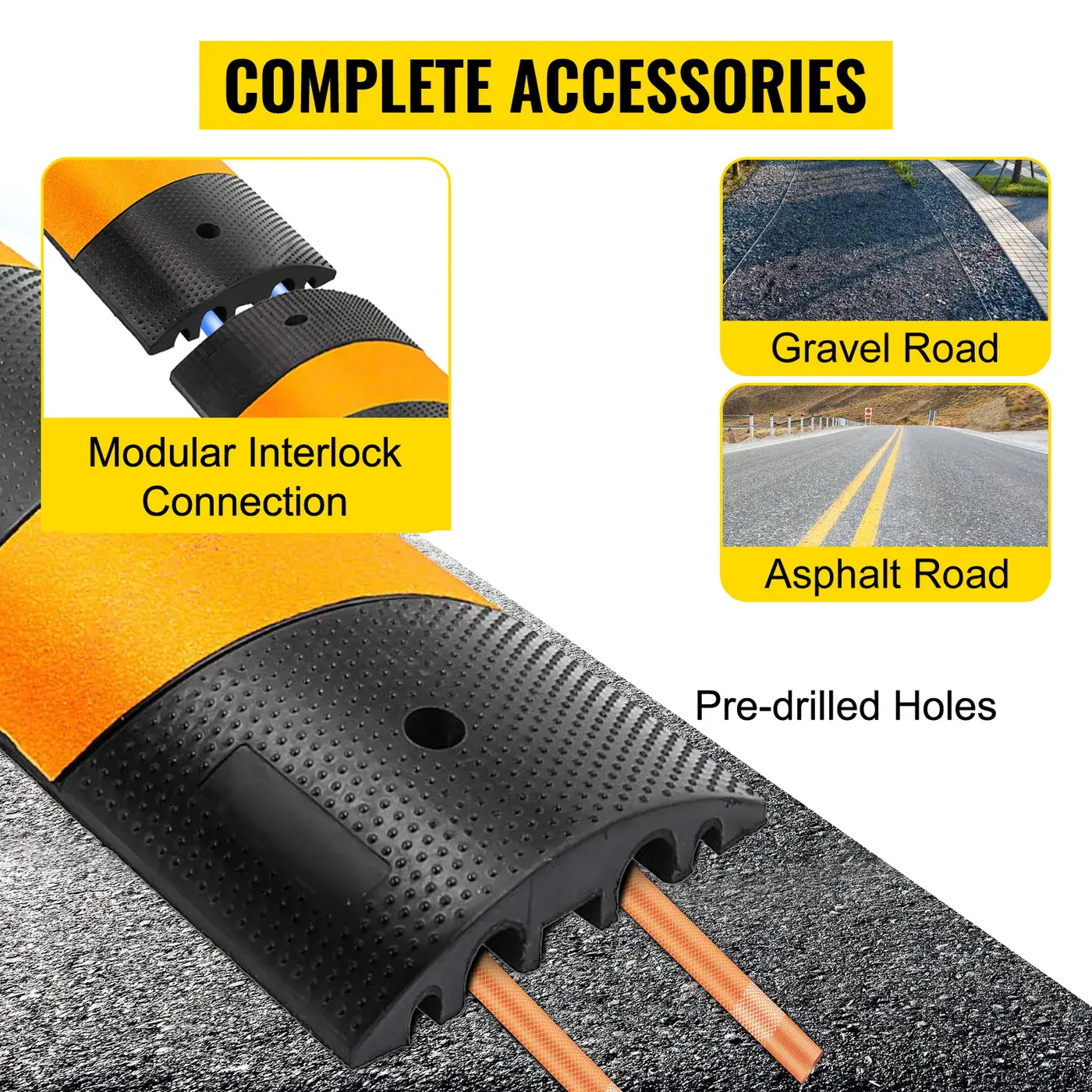 VEVOR 2pcs 6 Feet Rubber Speed Bump Driveway Modular Heavy D feature 6