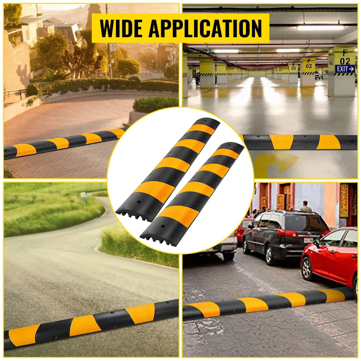 VEVOR 2pcs 6 Feet Rubber Speed Bump Driveway Modular Heavy D feature 7