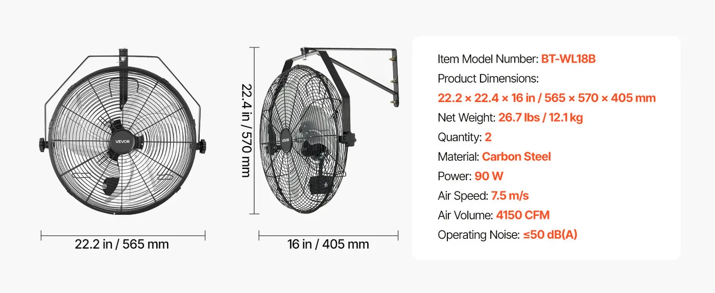 VEVOR Wall Mount Fan 2 Pcs 18inch feature 1