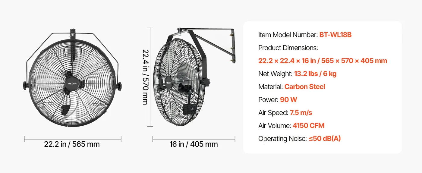 VEVOR Wall Mount Fan 1 Pc 18inch feature 1