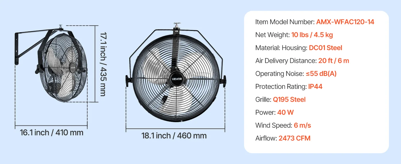 VEVOR 14 Inch Industrial Wall Mount Fan 1 Pc 14inch feature 1