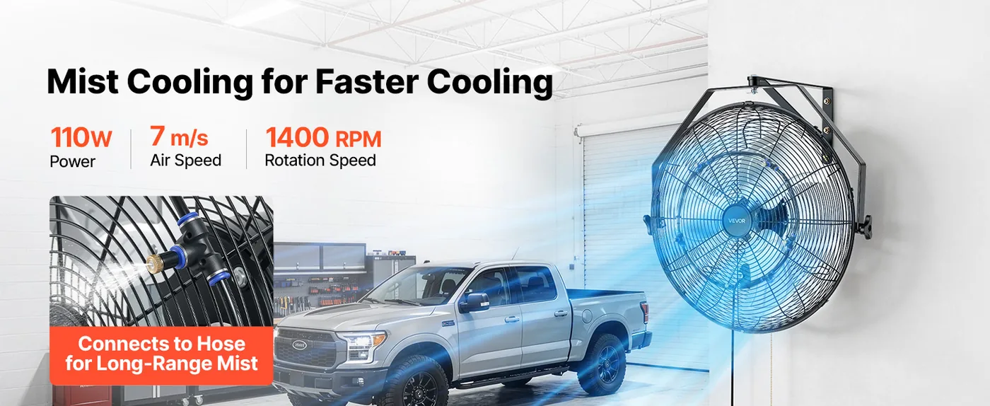 VEVOR Wall Mount Fan 1 Pc 20inch-Misting Powerful Airflow
