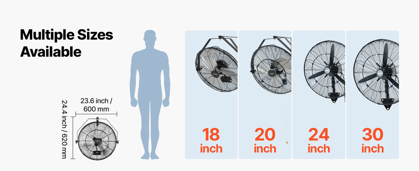 VEVOR Wall Mount Fan 1 Pc 20inch-Misting Multiple Styles
