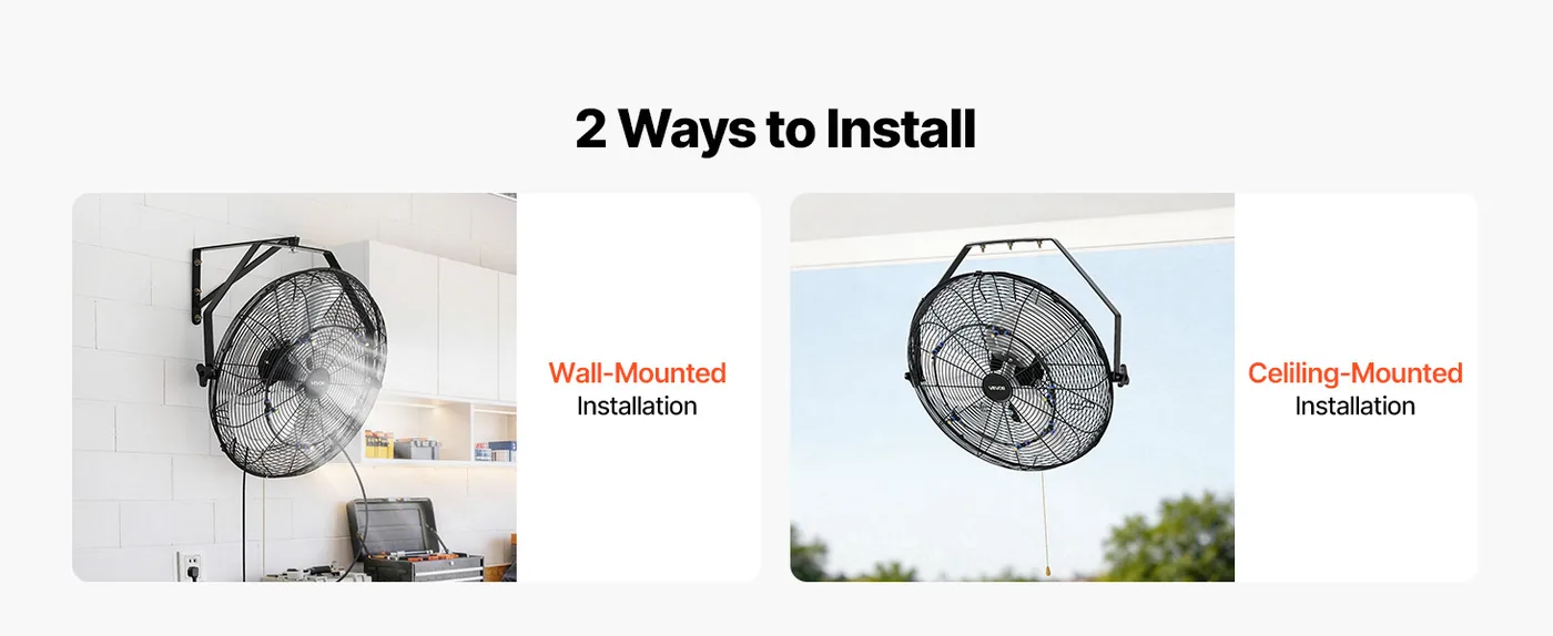 VEVOR Wall Mount Fan 1 Pc 20inch-Misting 2 Mounting Options