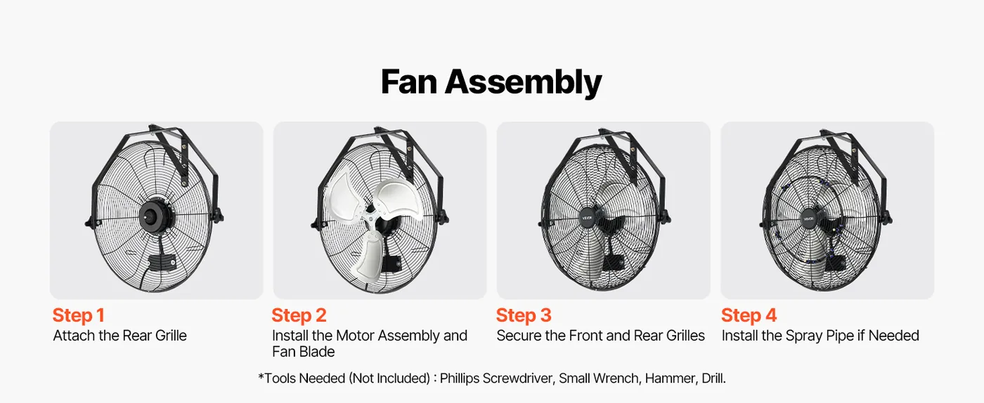 VEVOR Wall Mount Fan 1 Pc 20inch-Misting Fan Assembly