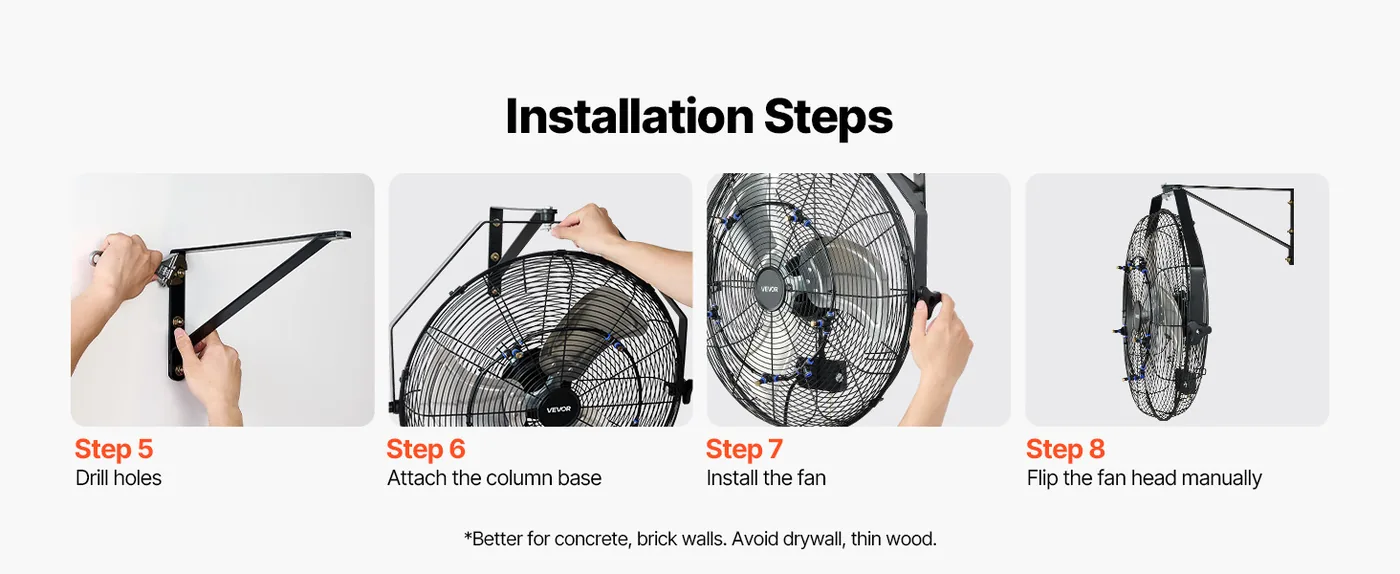 VEVOR Wall Mount Fan 1 Pc 20inch-Misting Install the Fan