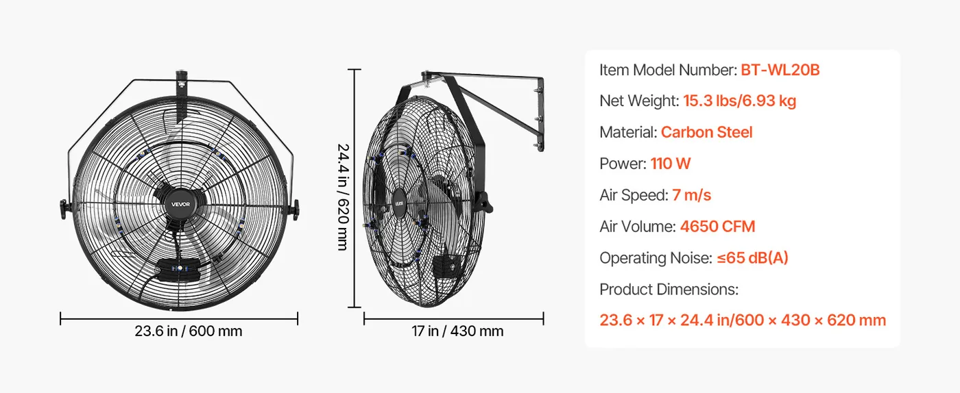 VEVOR Wall Mount Fan 1 Pc 20inch-Misting feature 1