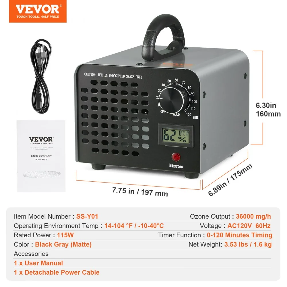 VEVOR ozone generator package contents