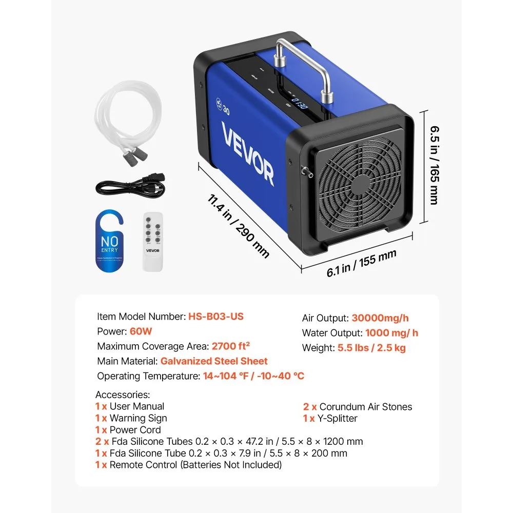 VEVOR ozone generator package contents