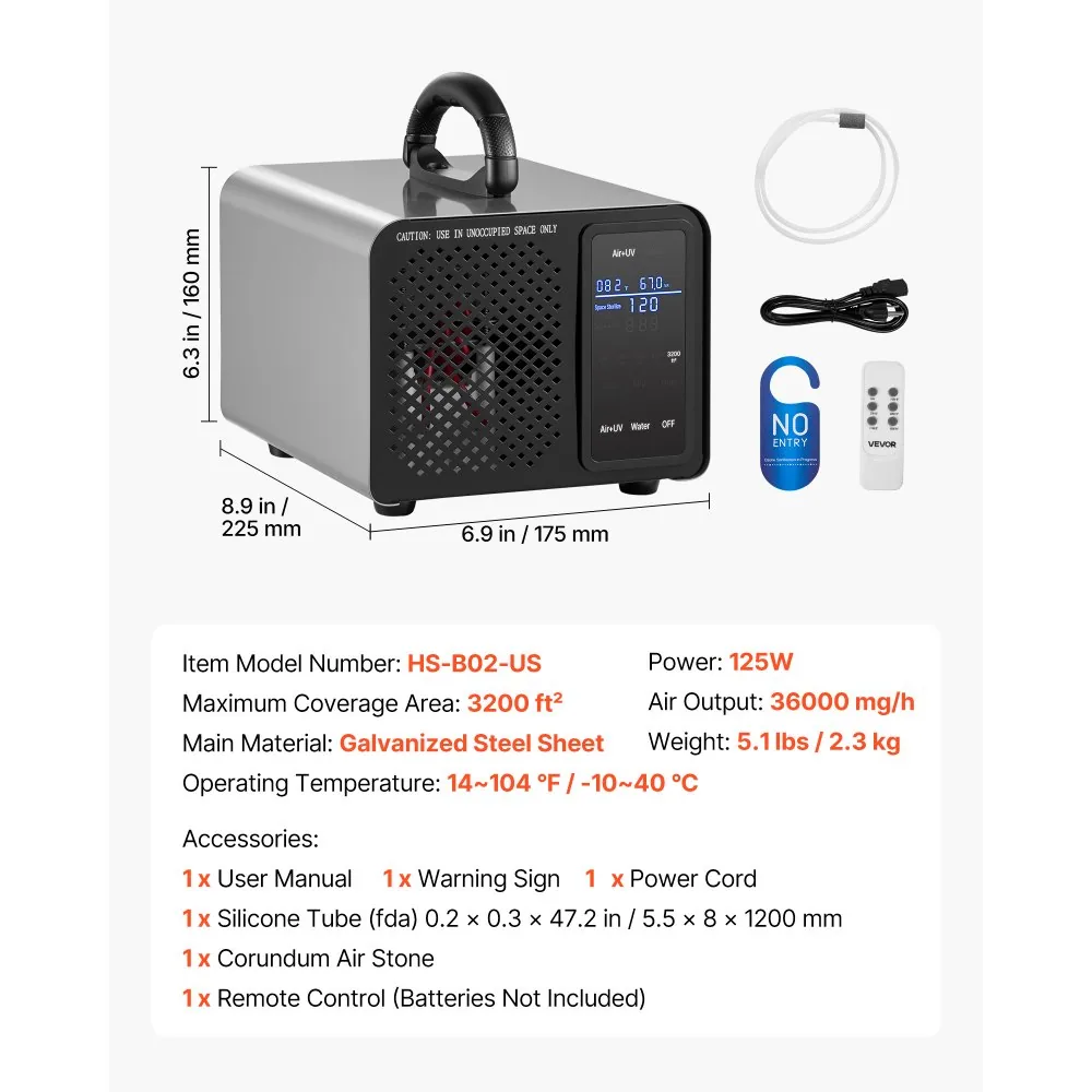 VEVOR ozone generator package contents