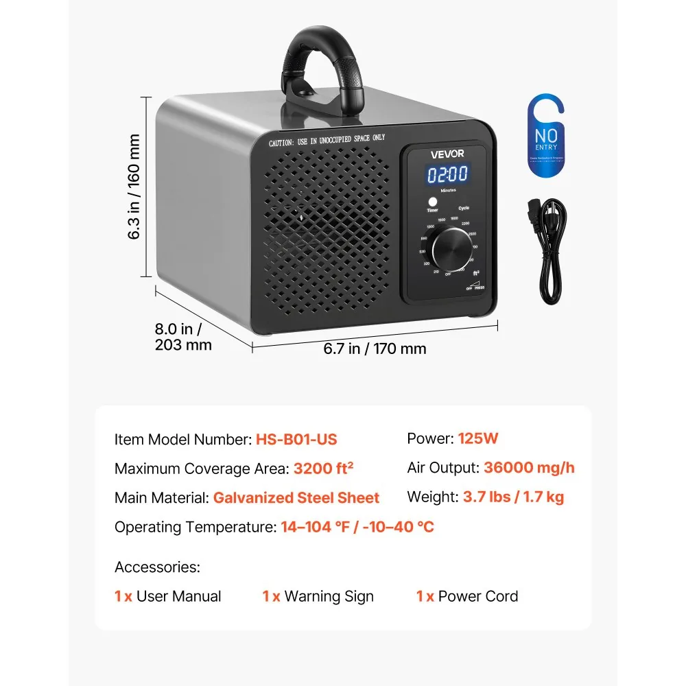VEVOR ozone generator package contents