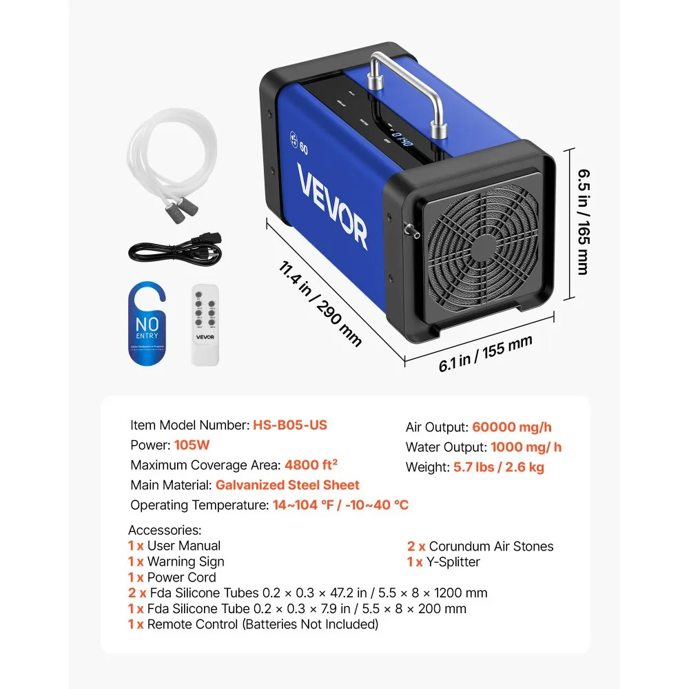 VEVOR ozone generator package contents