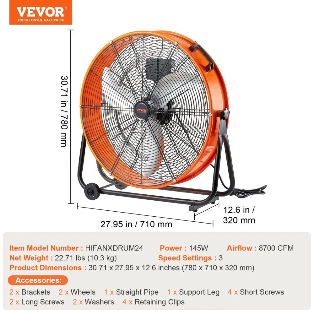 VEVOR Drum Fan 24 inch With Timer AC product image 7