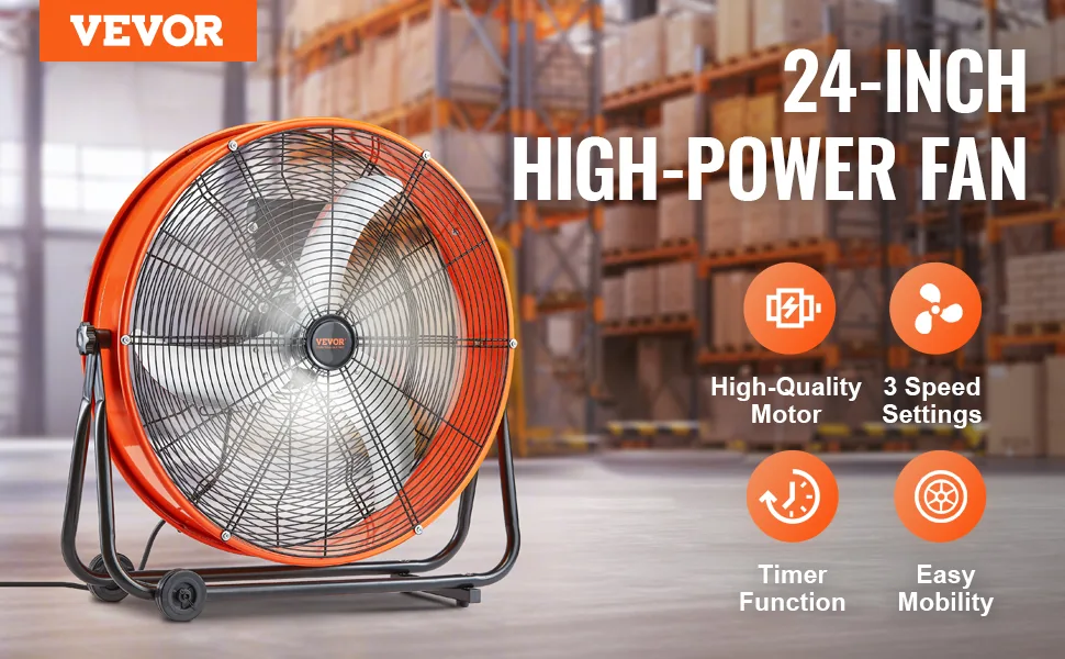VEVOR Drum Fan 24 inch With Timer AC overview