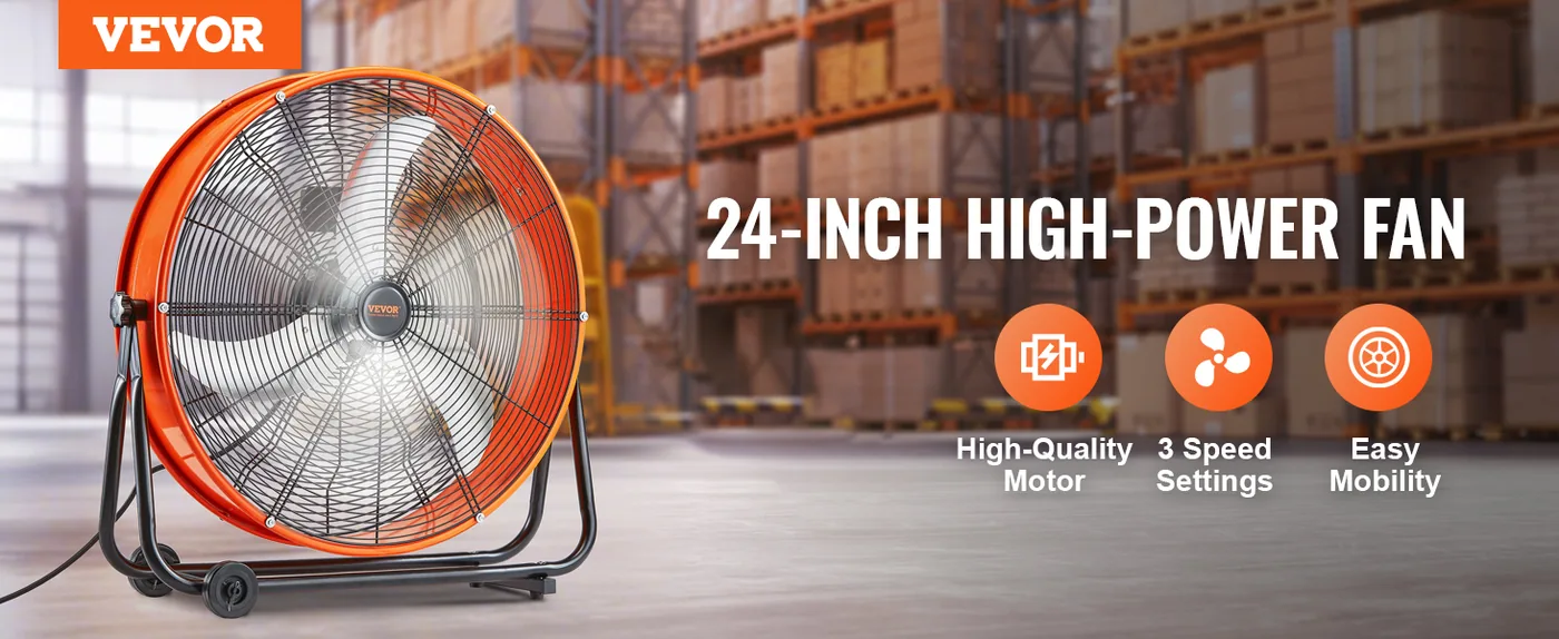 VEVOR Drum Fan 24 inch Without Timer AC overview