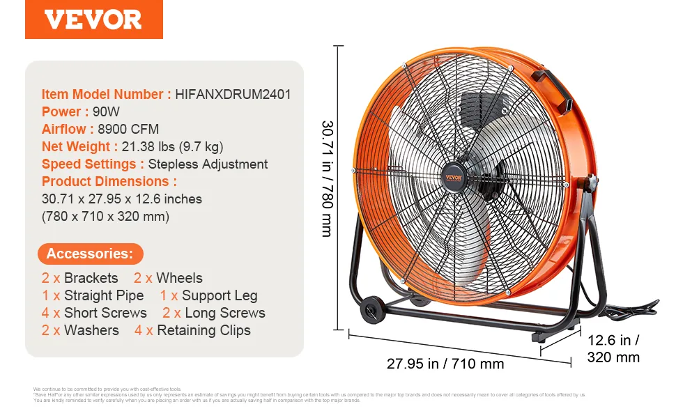 VEVOR Drum Fan 24 inch Without Timer EC feature 5