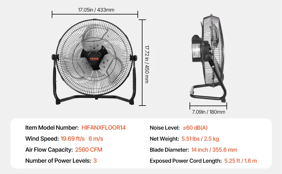VEVOR Floor Fan 14 inch feature 5