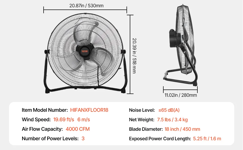 VEVOR Floor Fan 18 inch feature 5
