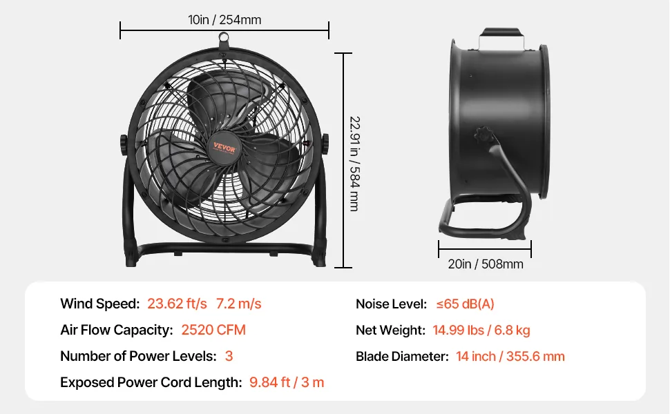 VEVOR Floor Fan 14 in Drum Fan feature 5