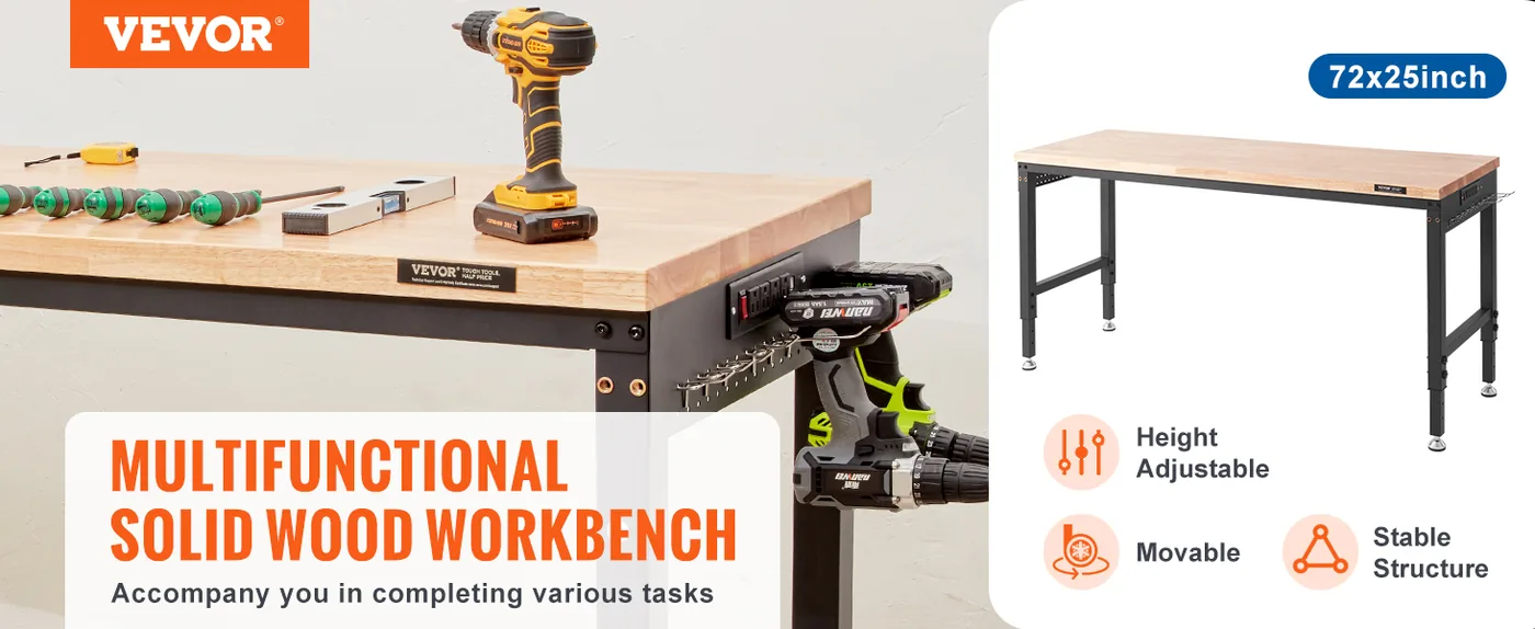 VEVOR Adjustable Workbench 72x25 inch overview
