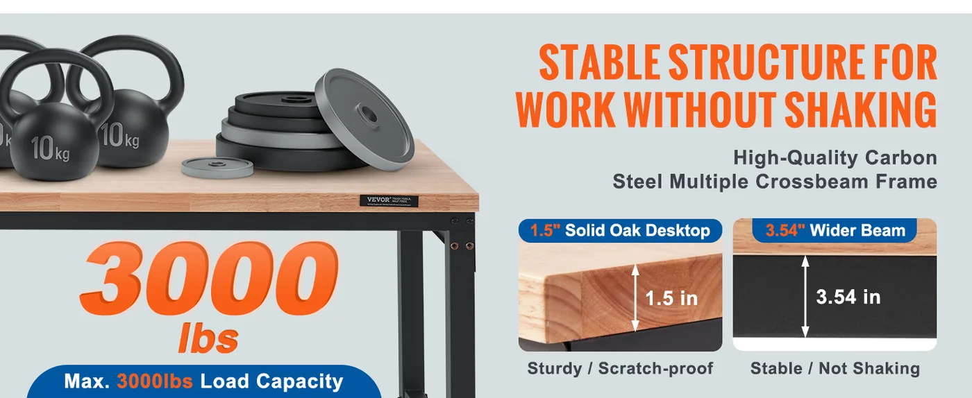 VEVOR Adjustable Workbench 72x25 inch feature 1