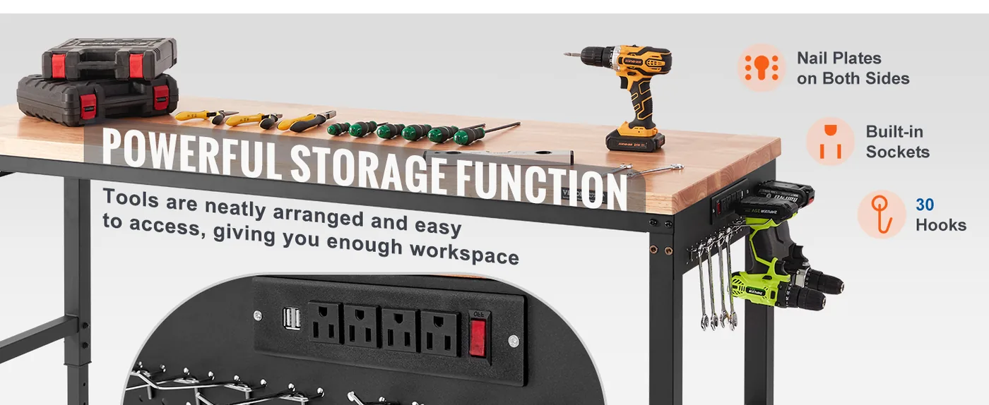 VEVOR Adjustable Workbench 72x25 inch feature 4