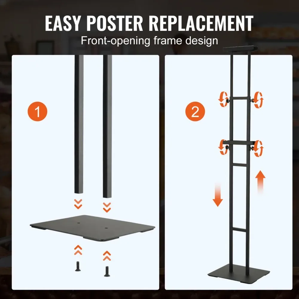 VEVOR poster stand dimension guide