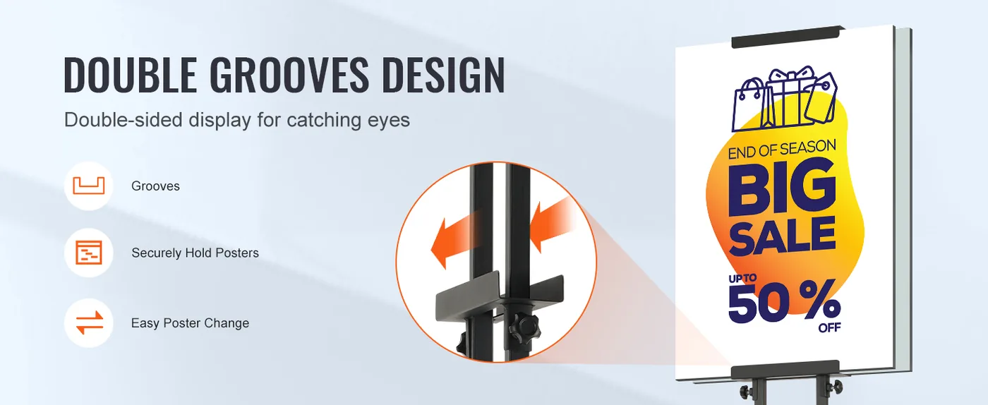 VEVOR poster stand showing signs in storefront