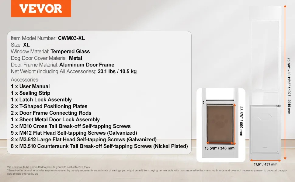 VEVOR Dog Door for Sliding Glass Door XL feature 5