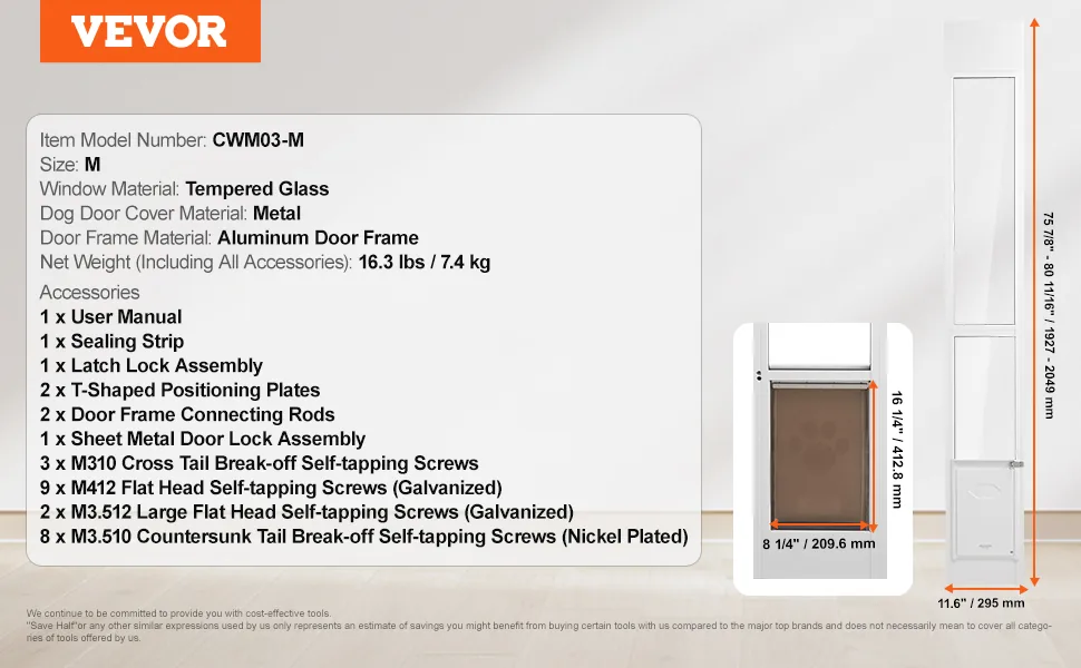 VEVOR Dog Door for Sliding Glass Door M feature 5