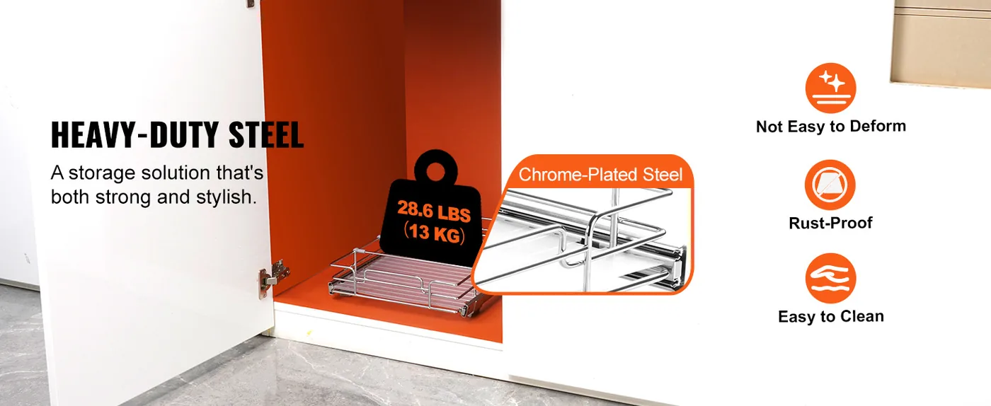 VEVOR 11"Wx21"Dx2.5"H Pull Out Cabinet Organizer 1 Layers Stable Steel