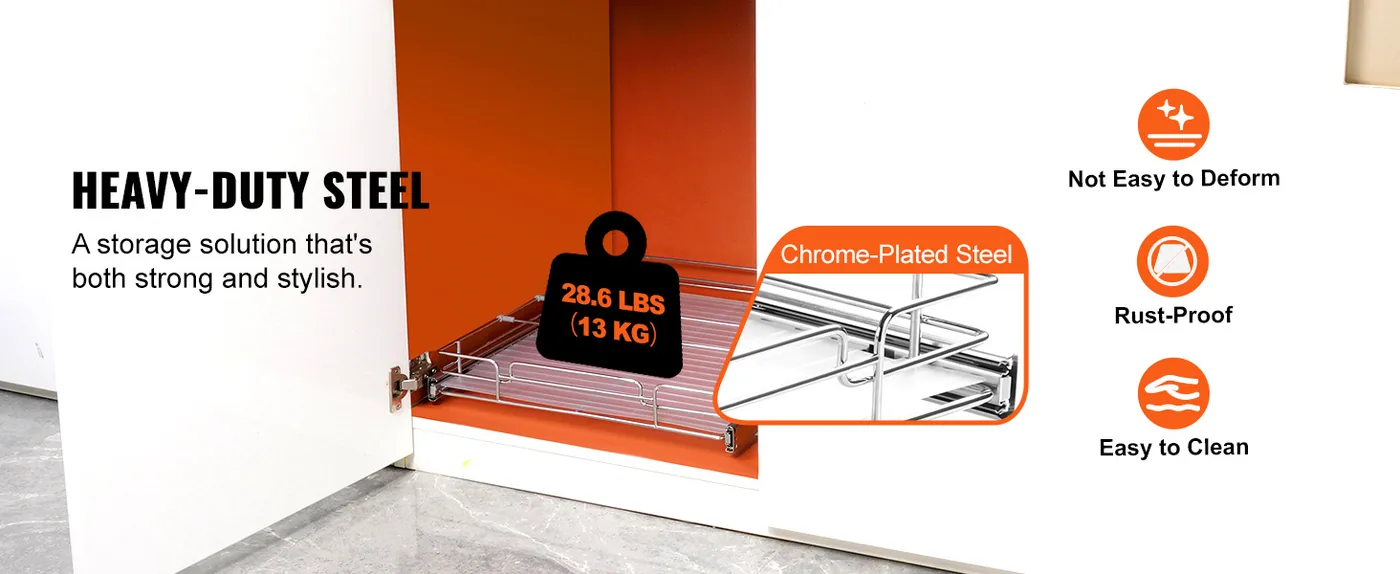 VEVOR 15.5"Wx21"Dx3.5"H Pull Out Cabinet Organizer 1 Layers Stable Steel