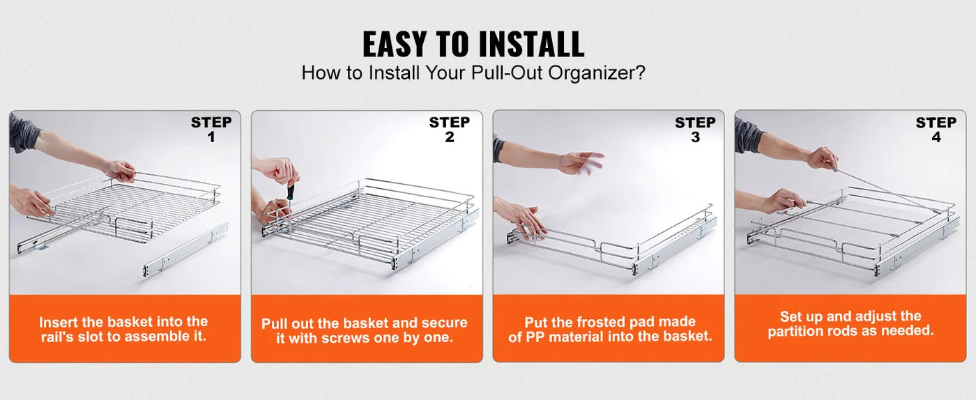 VEVOR 18.5"Wx21"Dx3.5"H Pull Out Cabinet Organizer 1 Layers 4-Steps Installation