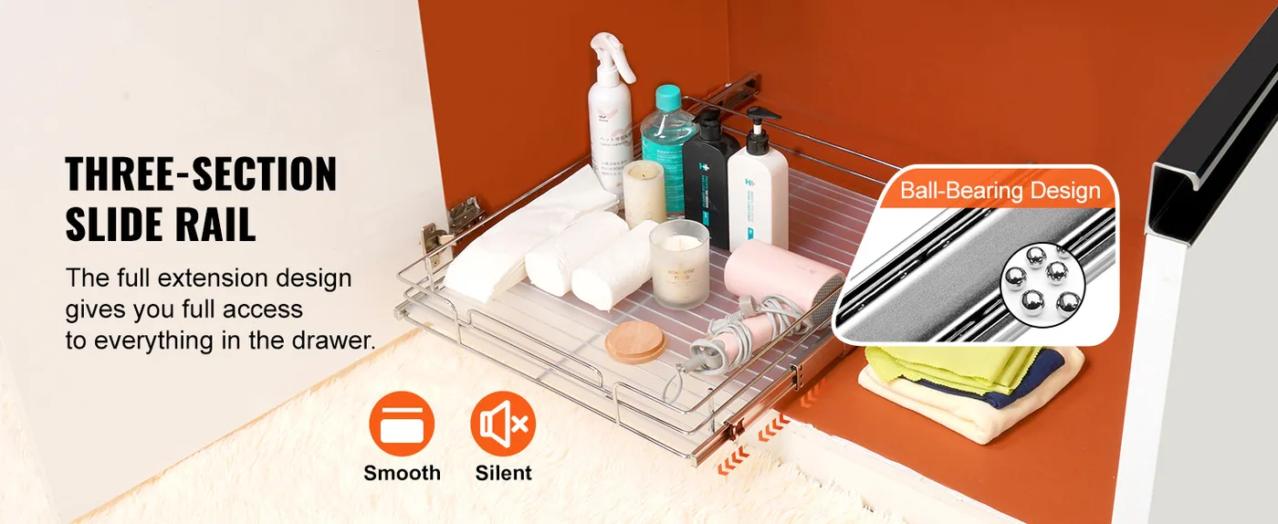 VEVOR 21.5"Wx21"Dx3.5"H Pull Out Cabinet Organizer 1 Layers Smooth Rail